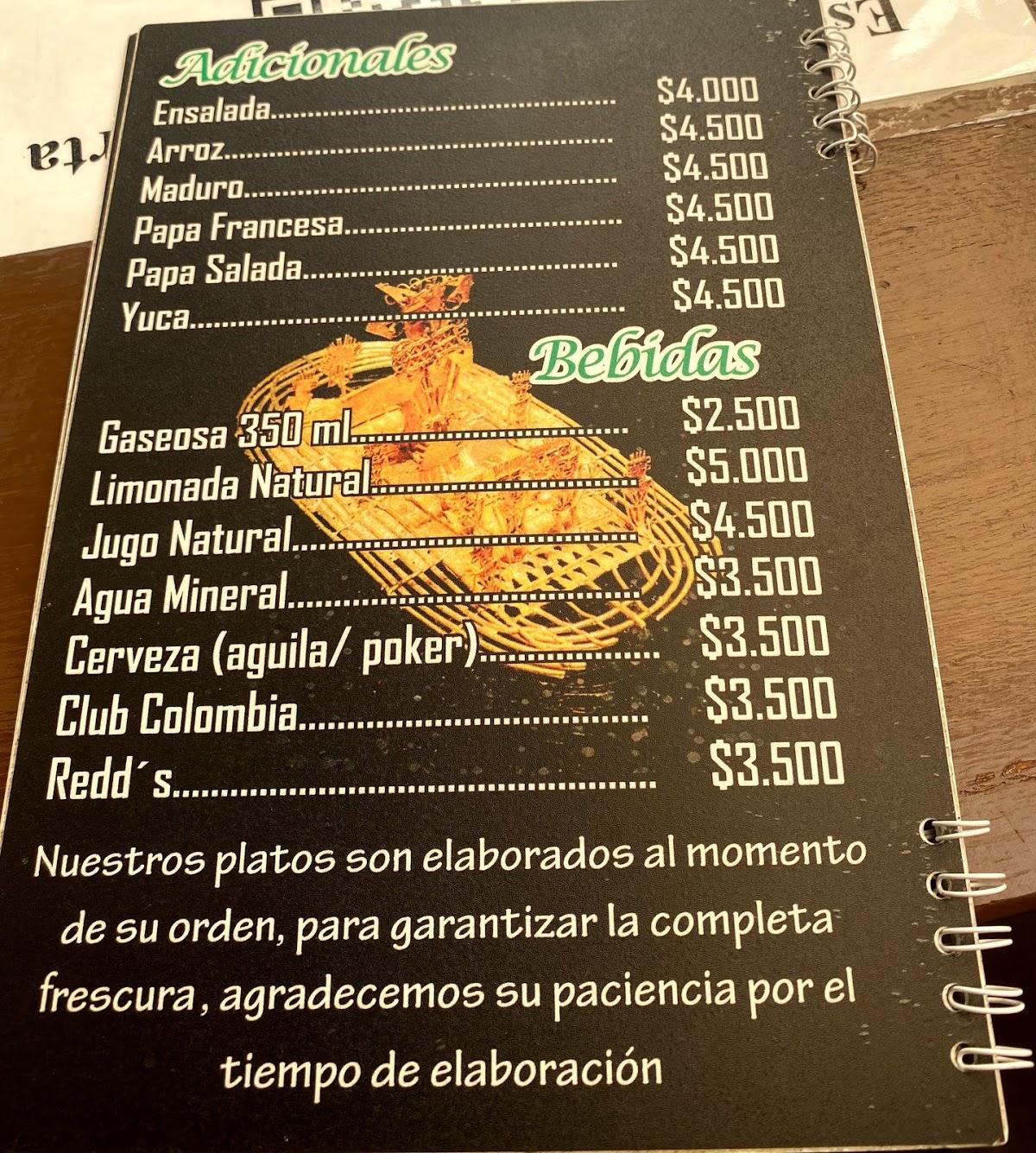 Menu at Restaurante La cacica, Guatavita