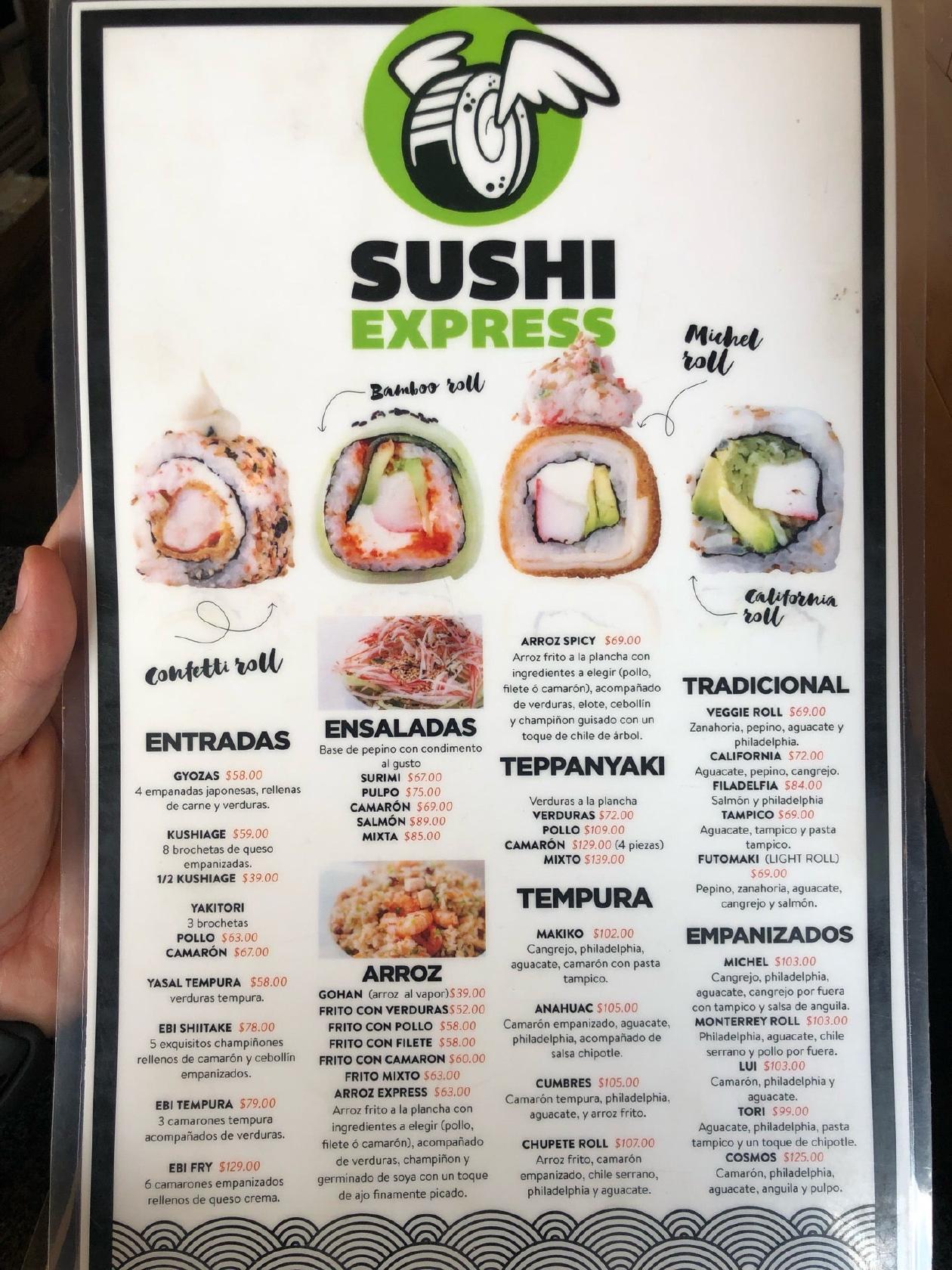 Menu at Sushi Express restaurant, San Nicolás de los Garza, Lago de Chapala  224