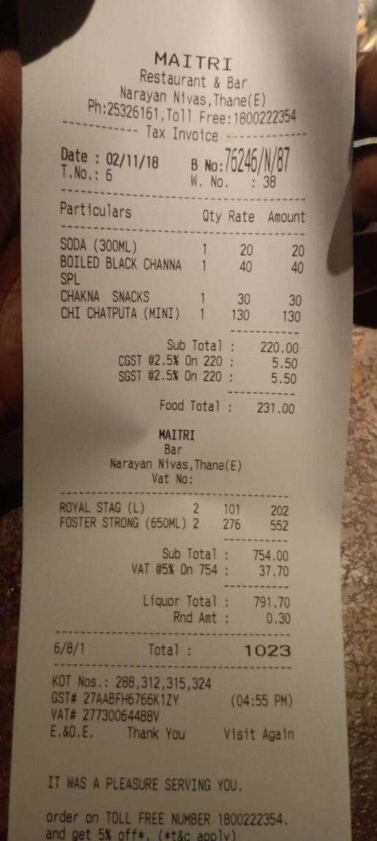 Maitri Bar Thane menu