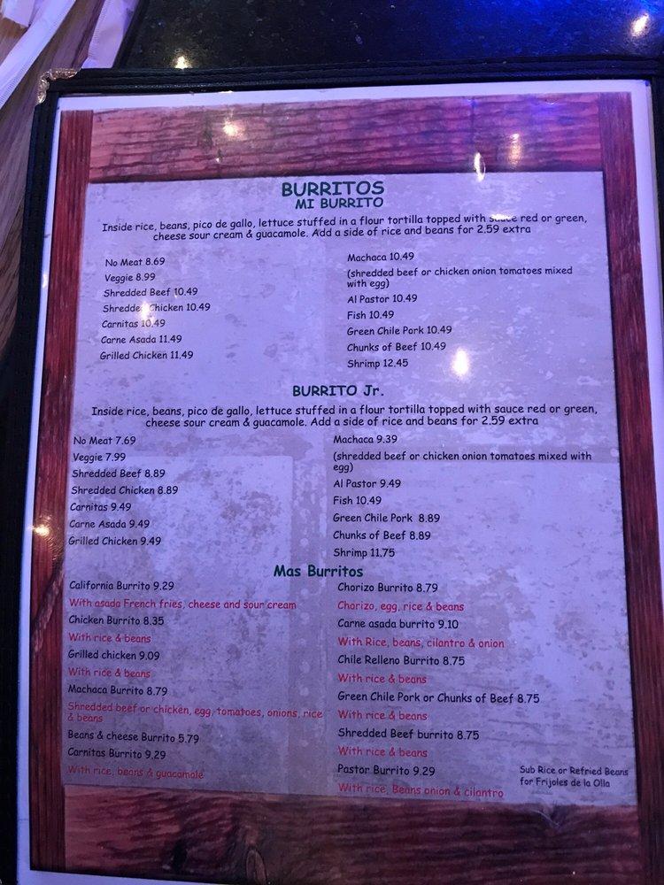 Carta del restaurante Mi Burrito Mexican Grill, Whittier, Whittier Blvd
