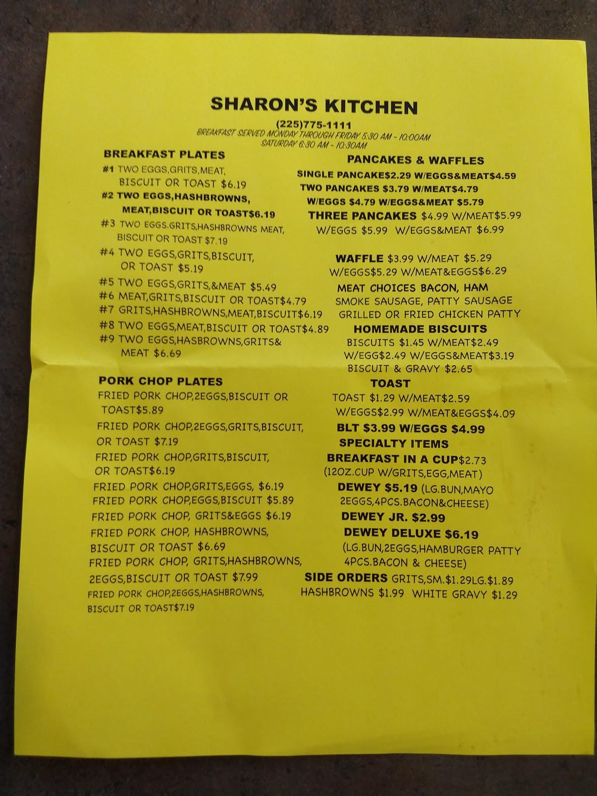 Menu at Sharon's Kitchen fast food, Baton Rouge