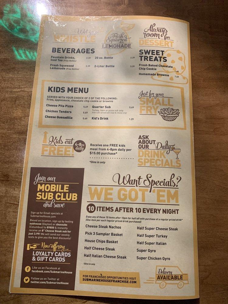 Menu at Submarine House pub & bar, Huber Heights, Taylorsville Rd