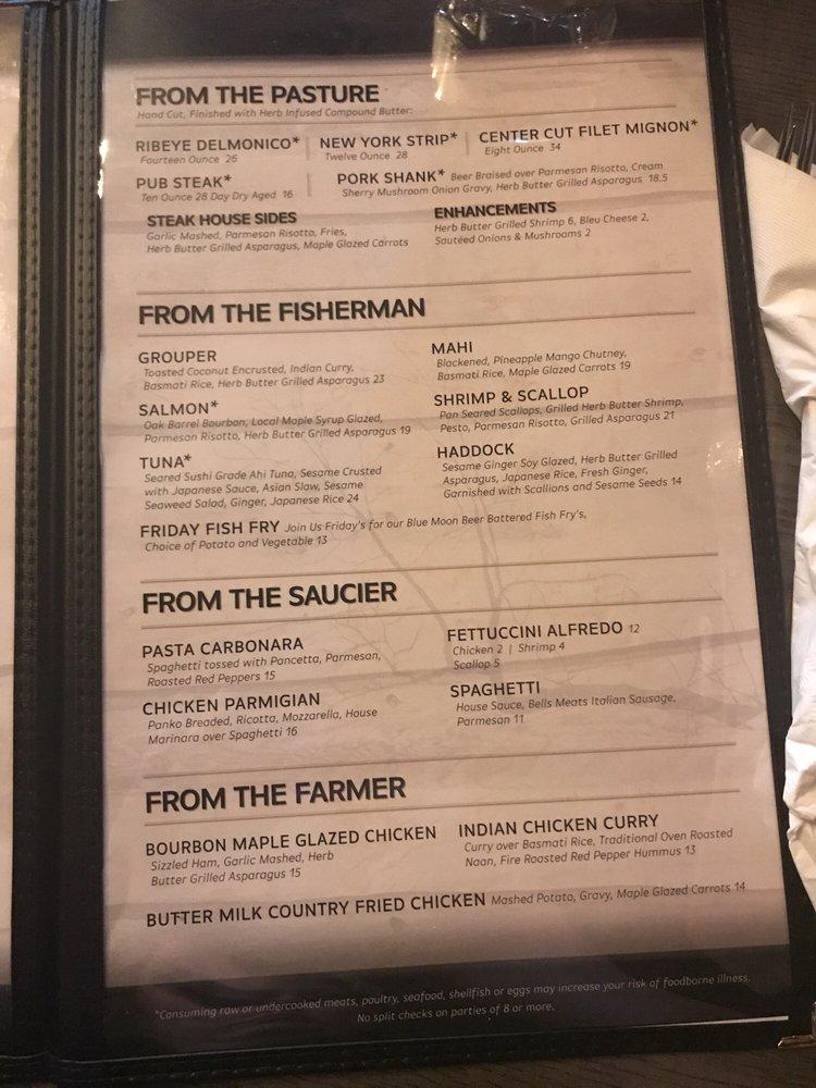 Menu at Table 105 pub & bar, Kane
