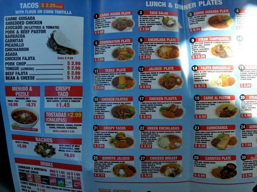 Menu At Taqueria Jalisco Express New Braunfels