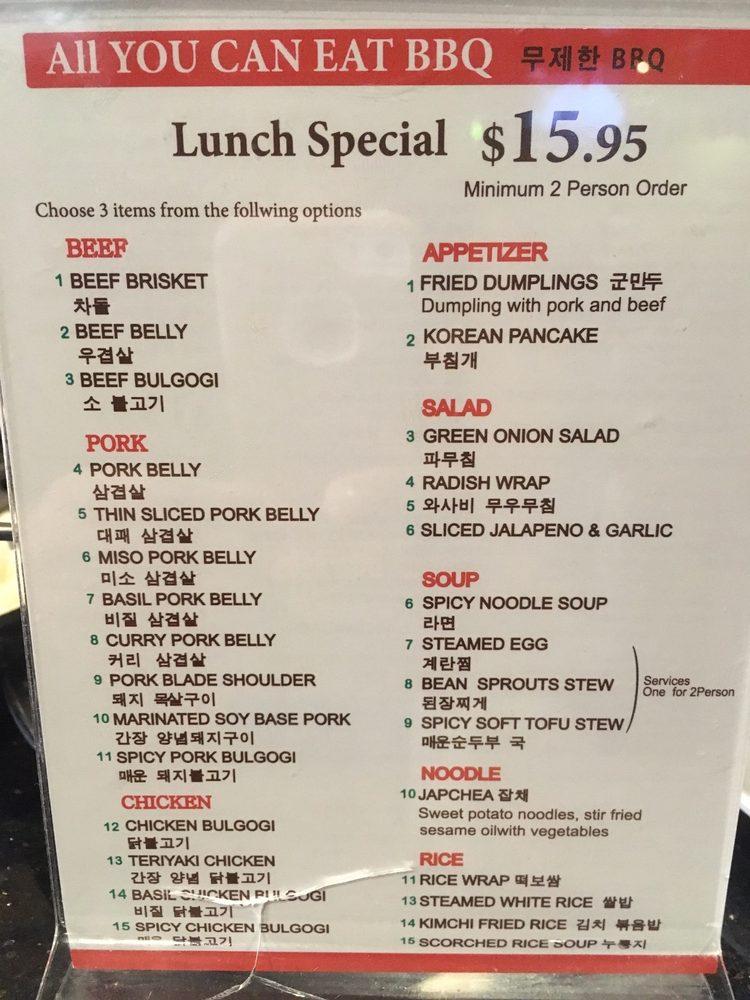 Menu at Top Chef Korean BBQ, Simi Valley