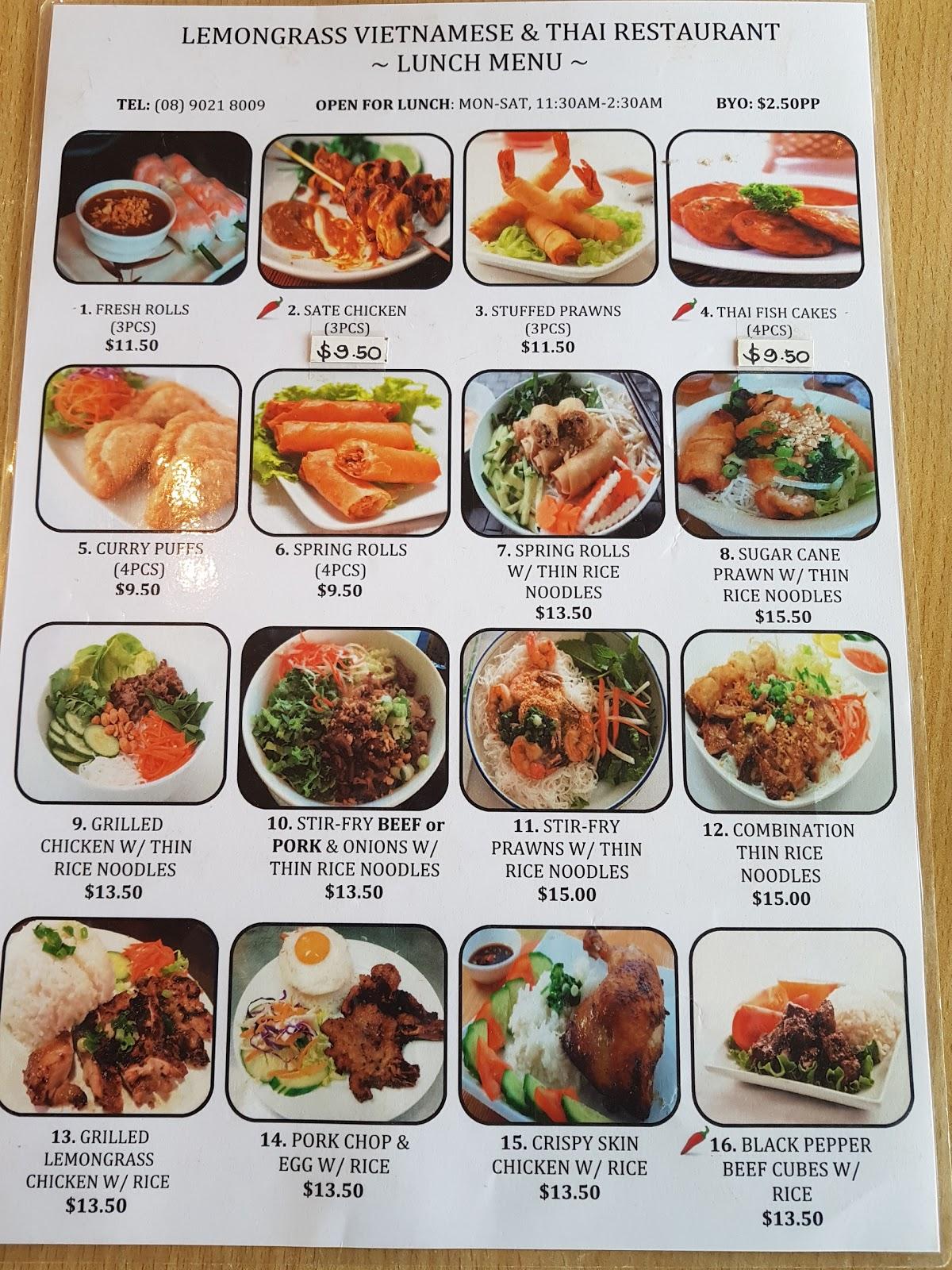 Menu At Lemongrass Thai And Vietnamese Cuisine Restaurant Kalgoorlie 3763