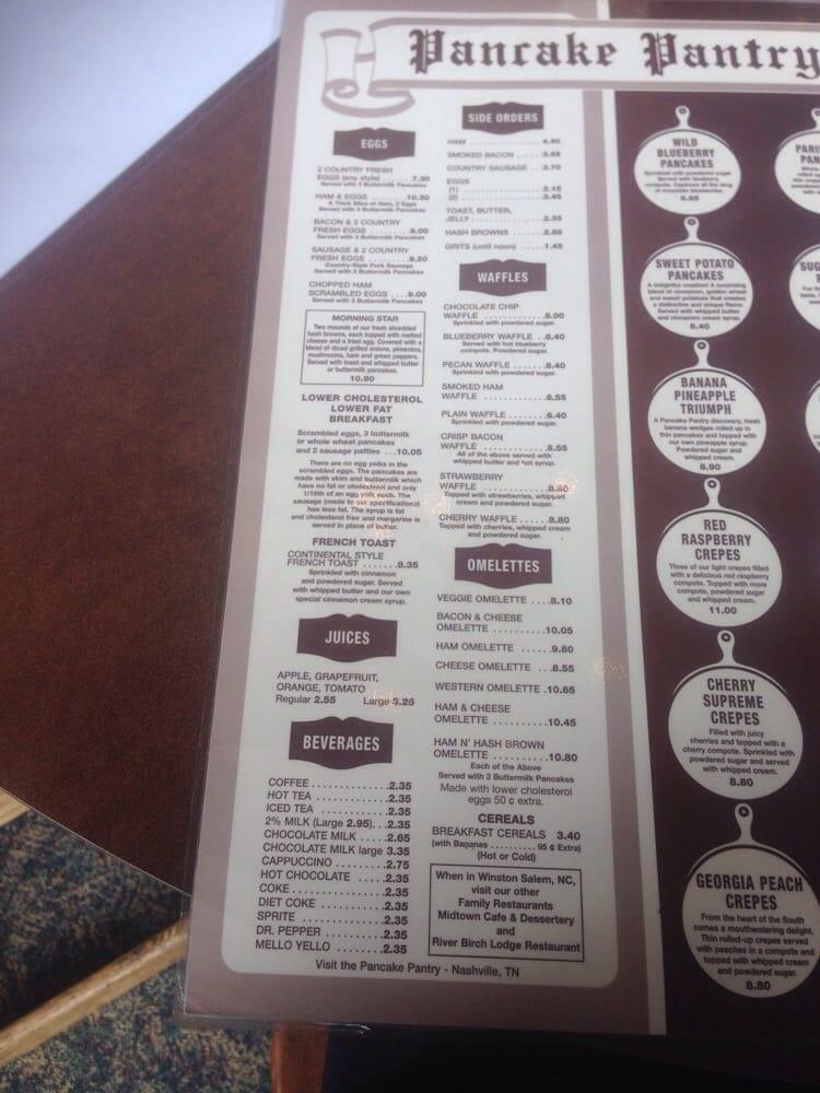 Menu at Pancake Pantry restaurant, Gatlinburg, 628 Parkway