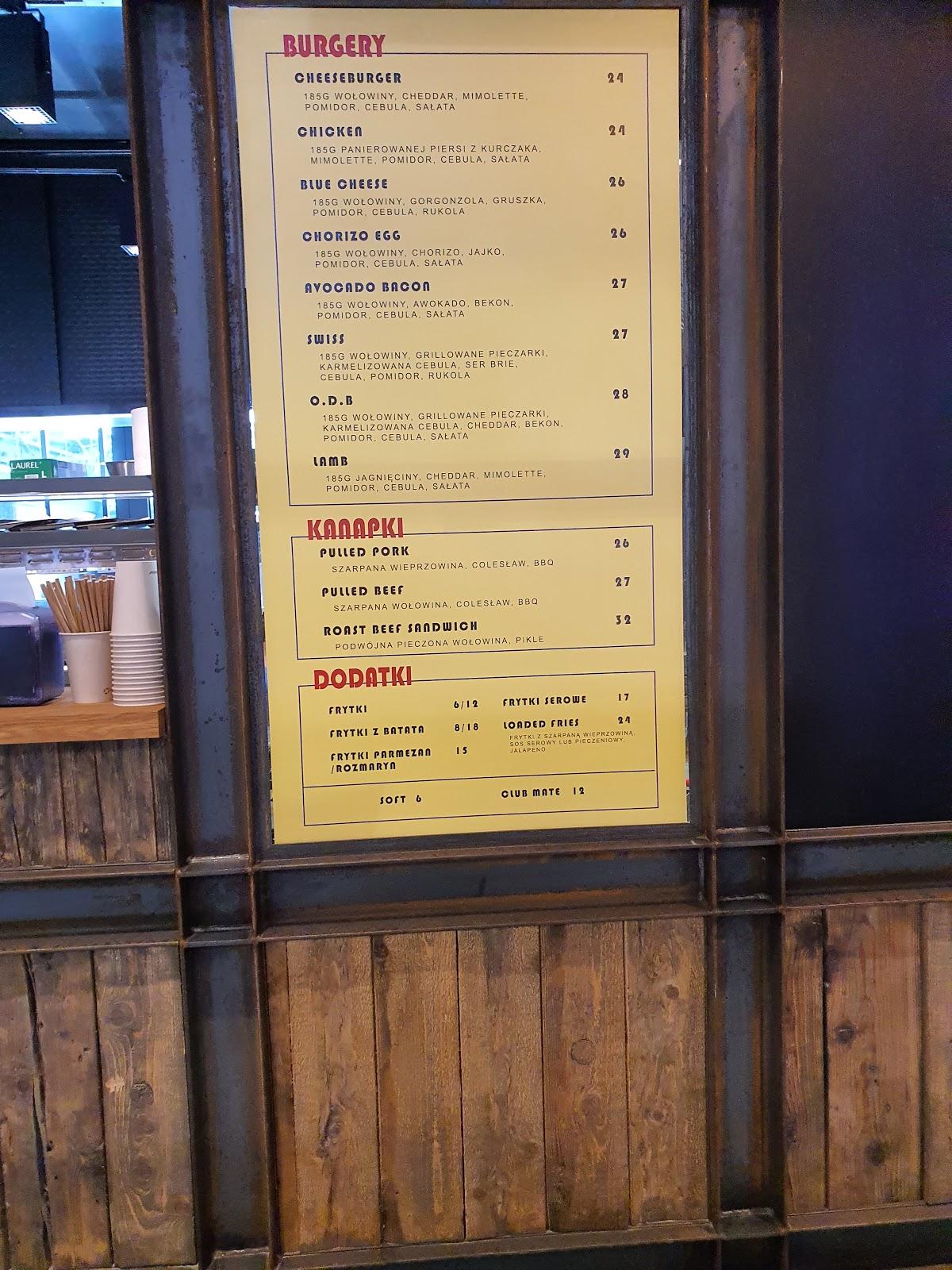 Menu at Soul Food restaurant, Warsaw, Dobra 42
