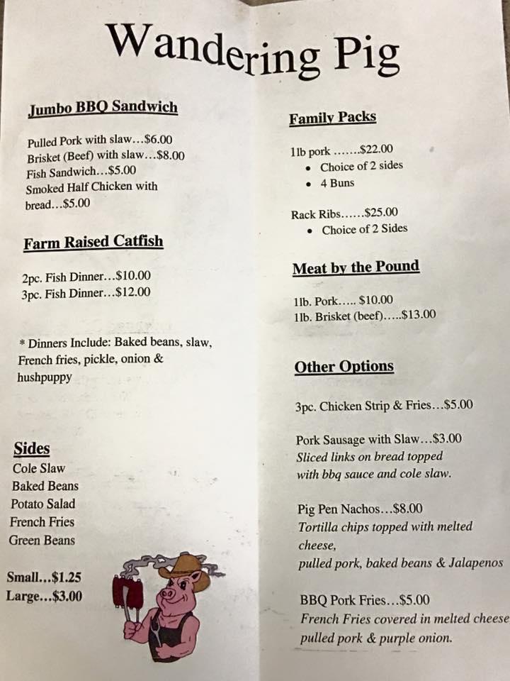 Menu at Wandering Pig BBQ & Catering, Mayflower