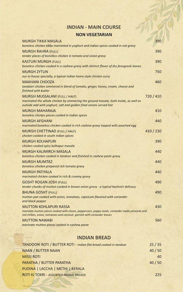 Zytun The Restaurant . menu