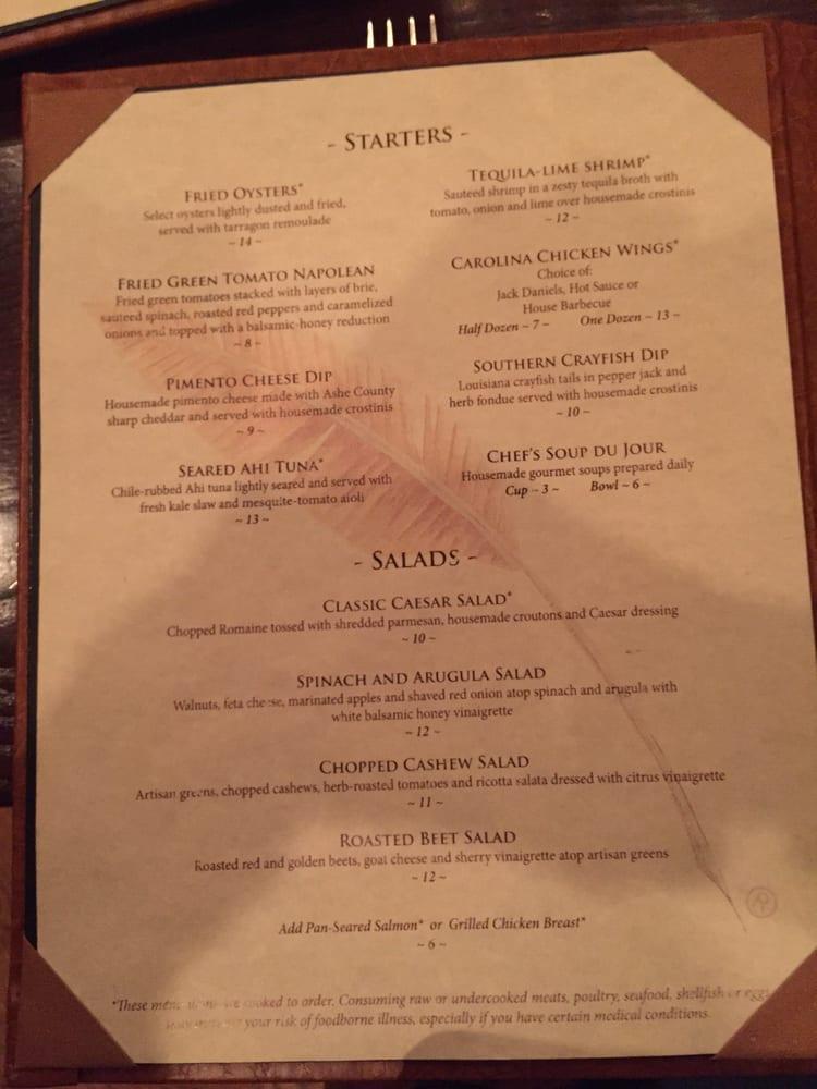 Menu at Timberlake's Restaurant and Headwaters Pub, Blowing Rock
