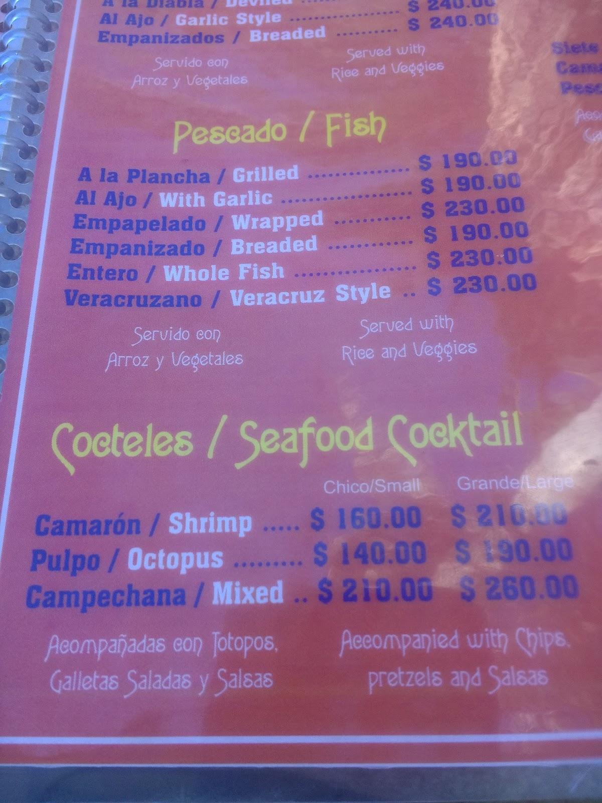 Menu at El Pescador Restaurant, Puerto Nuevo