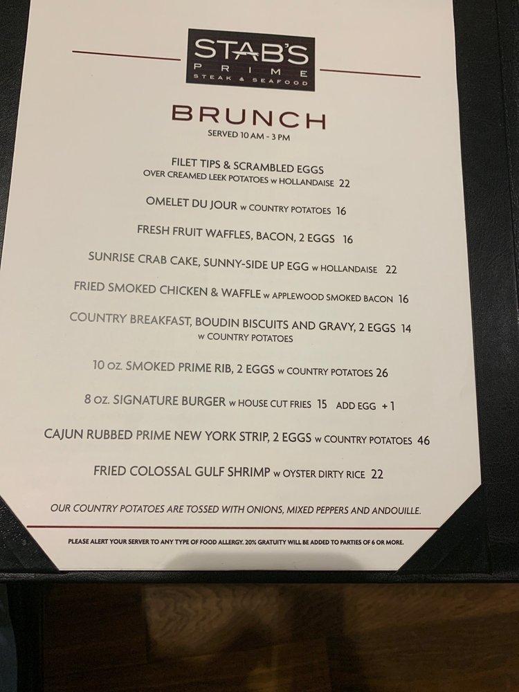 Menu at Stab's Prime Steak and Seafood steakhouse, Baton Rouge