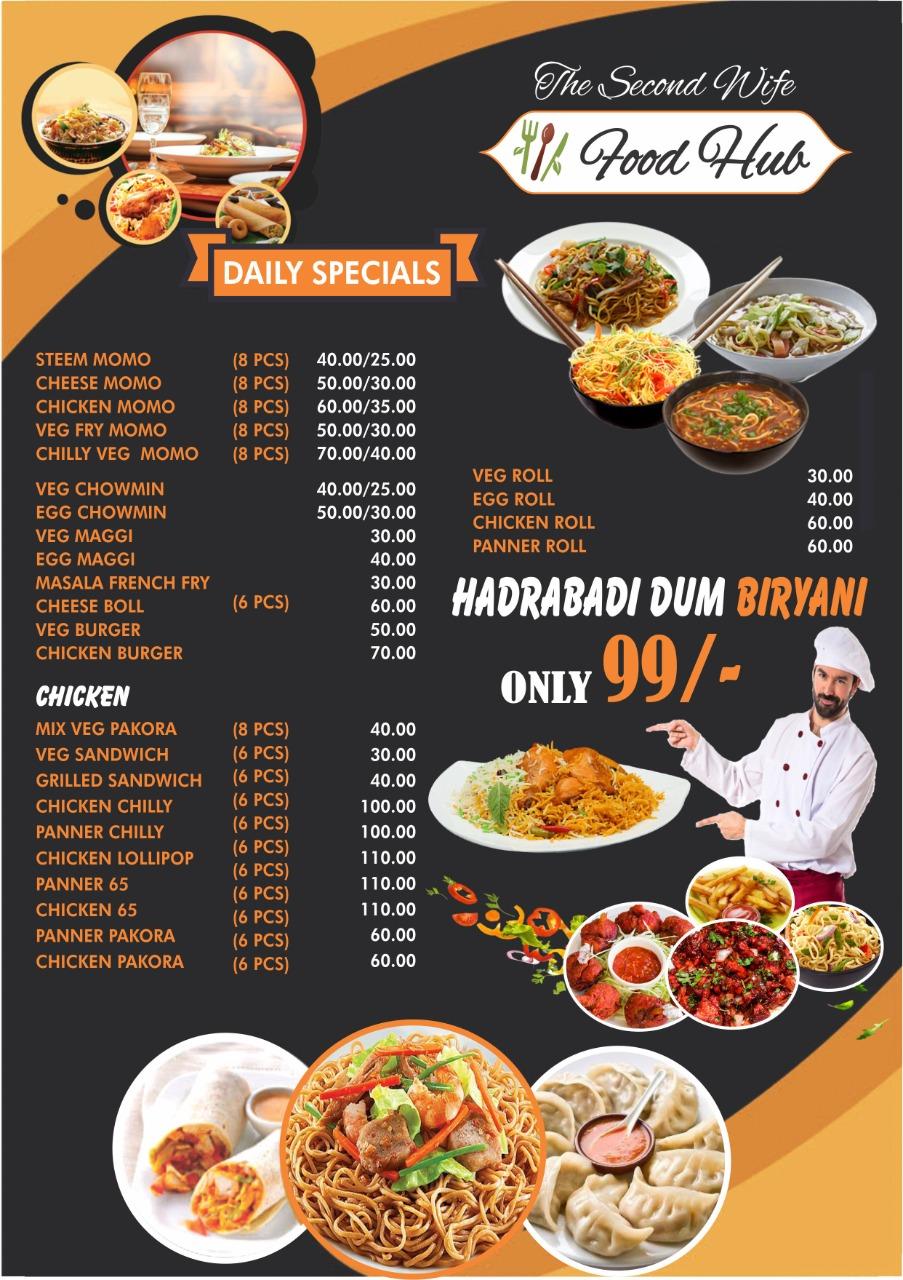 Menu at The secondwife food hub, Siliguri, Dhantala satellite township