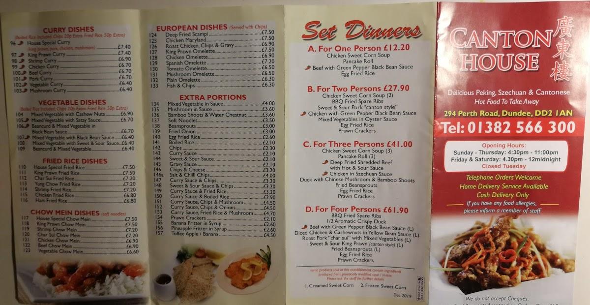 Menu at Canton House fast food, Dundee