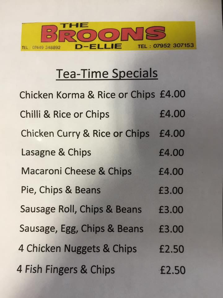 Menu at The Broons D'Ellie cafe, Blantyre