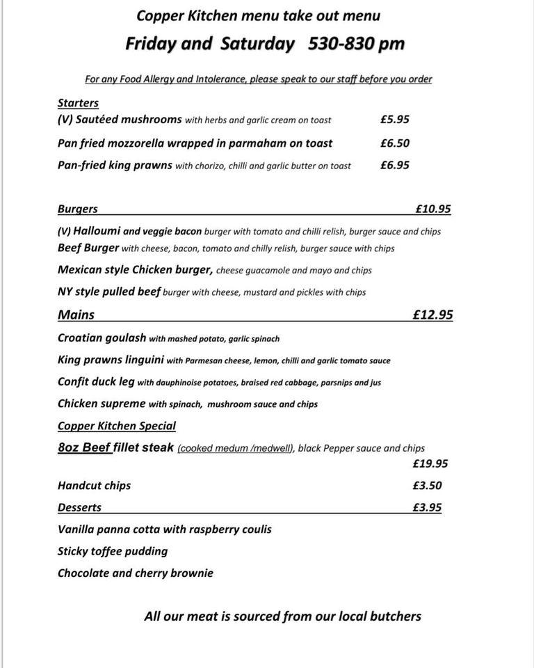 Menu at Copper Kitchen restaurant, Bicester