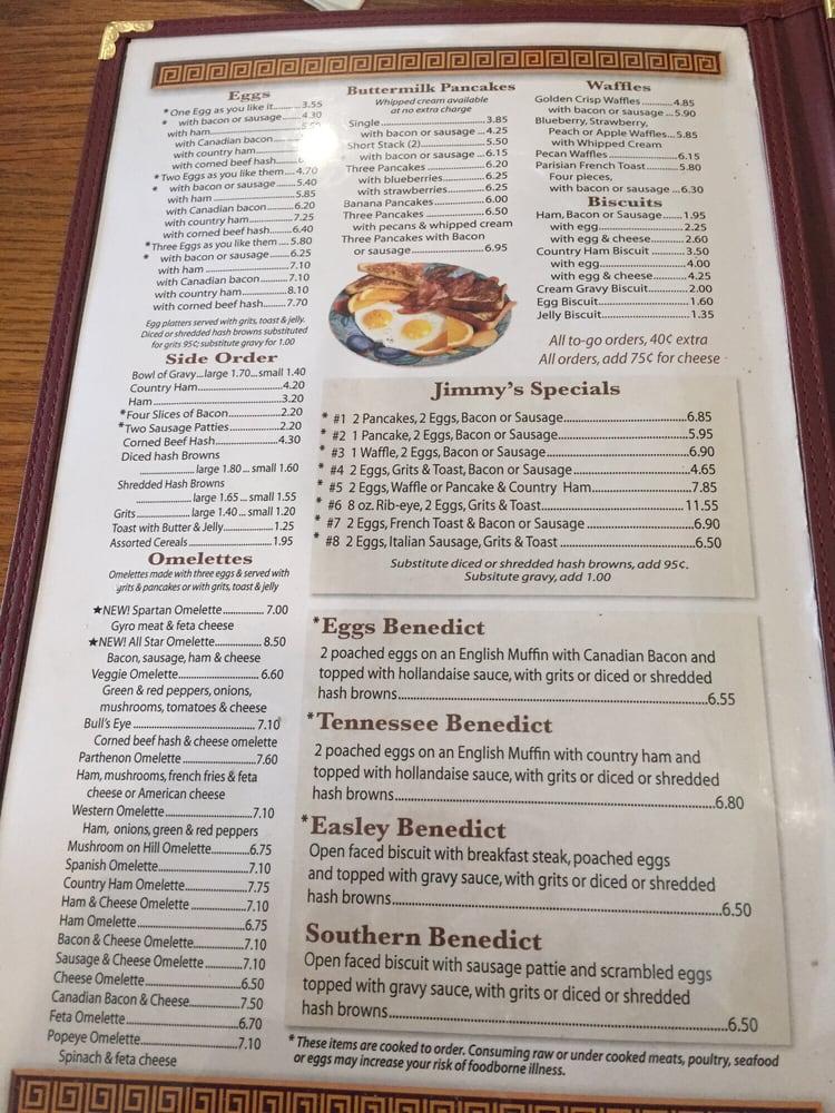 Menu at Jimmy's Family Restaurant, Easley