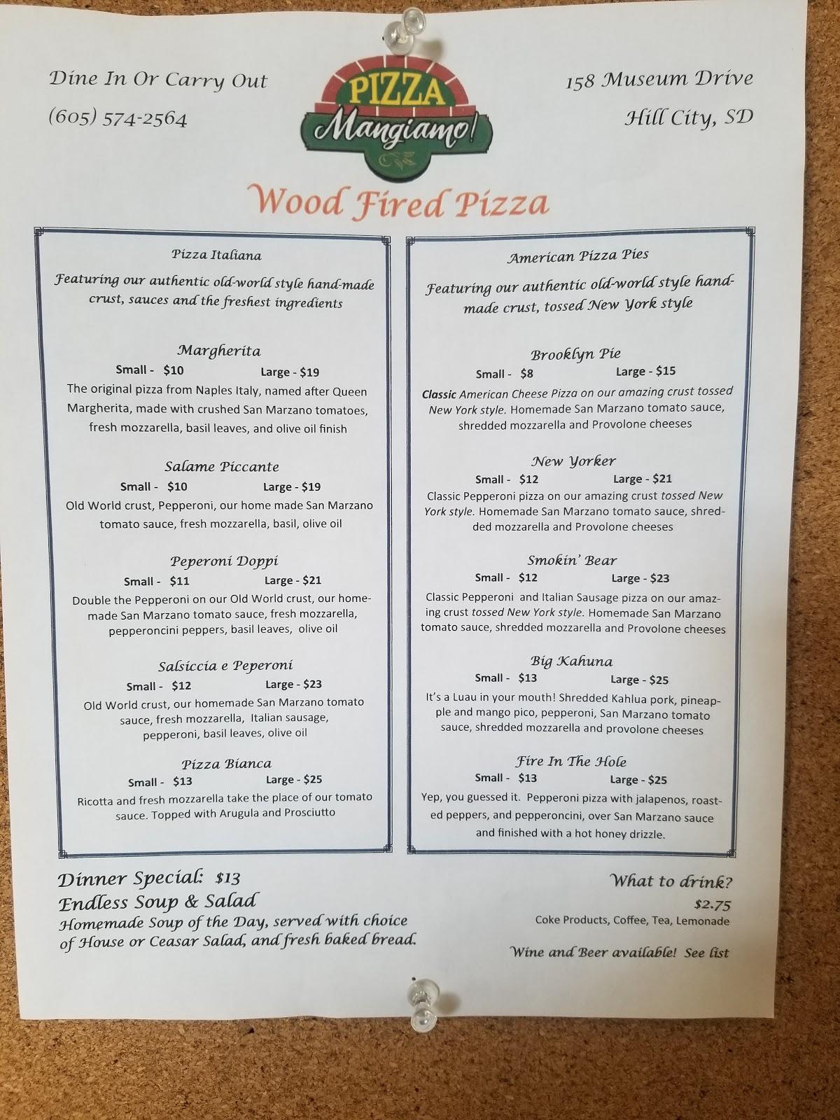 Menu at Mangiamo Wood Fired Pizza pizzeria, Hill City