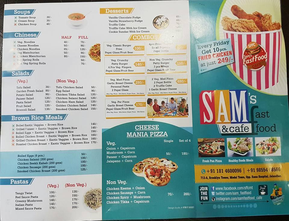 Menu at Sam's Fast Food and Cafe, Jalandhar