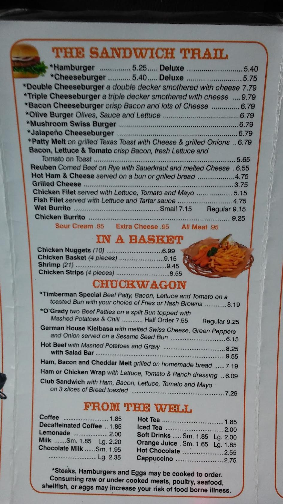 Menu at Lumber Mill Inn restaurant, Muir