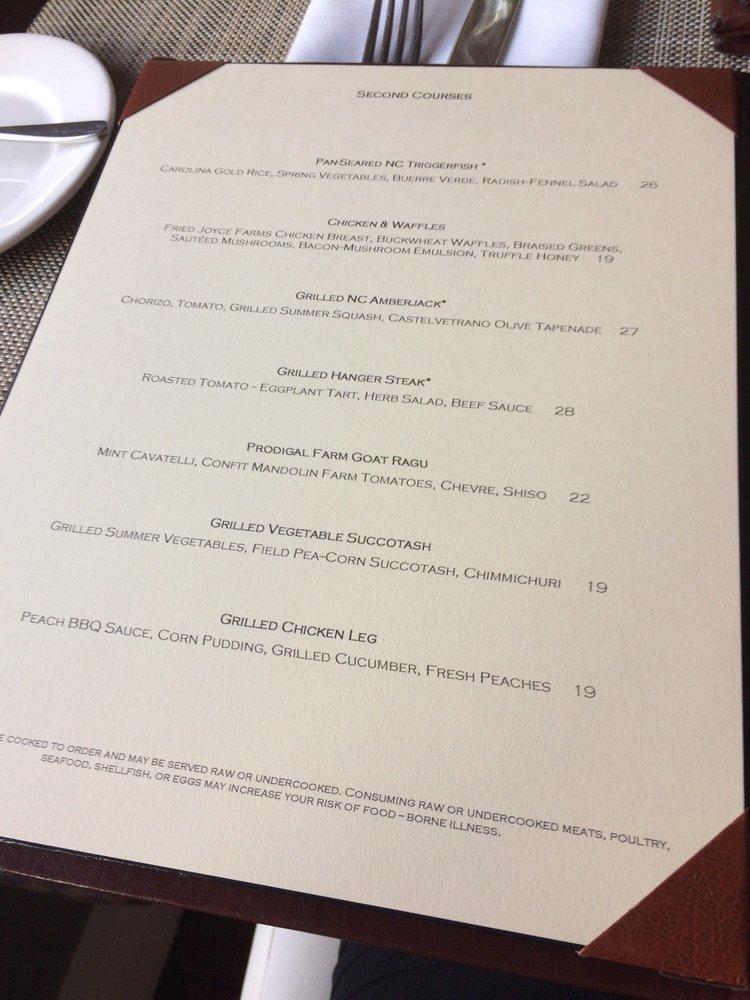 Menu at Mandolin restaurant, Raleigh