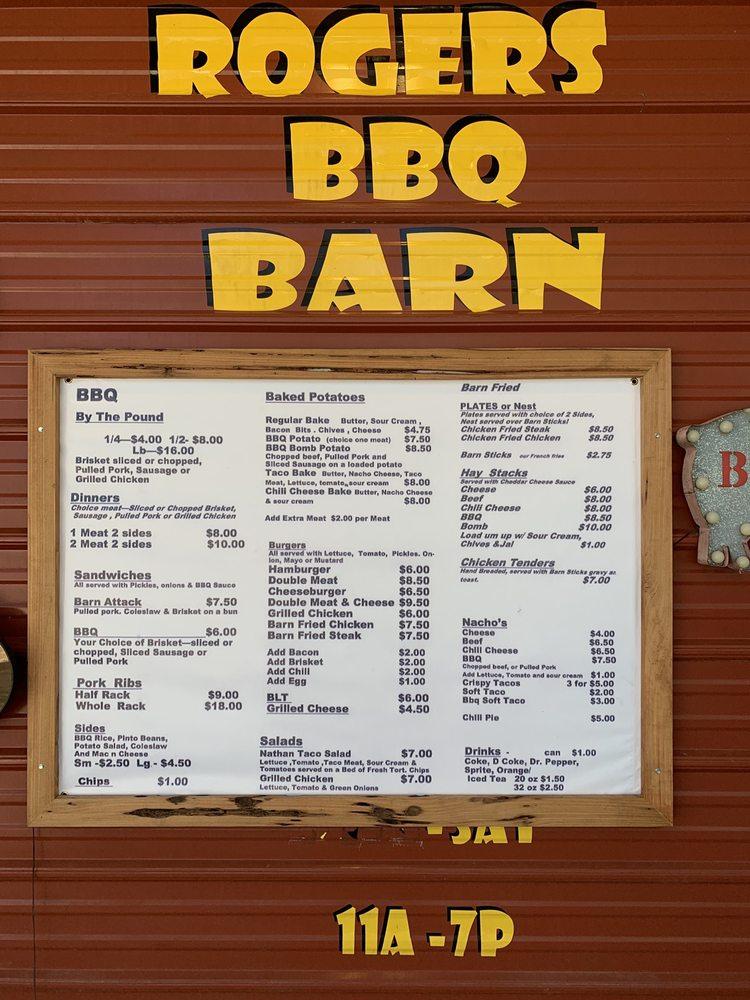 Menu at Rogers BBQ Barn, China