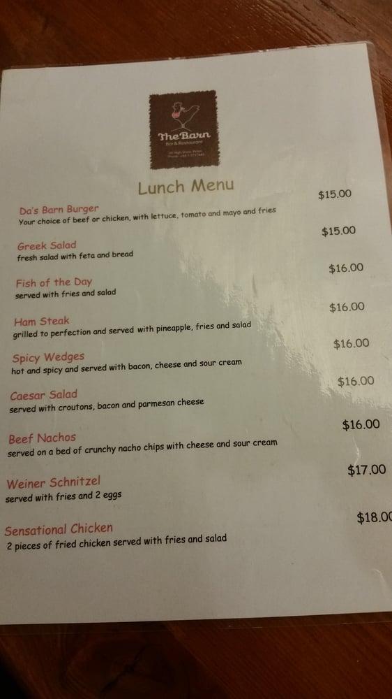 Menu at The Barn Bar & Grill, Picton