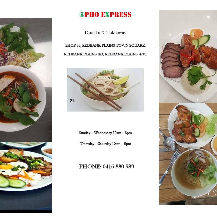 Menu at Pho Express restaurant, Redbank Plains