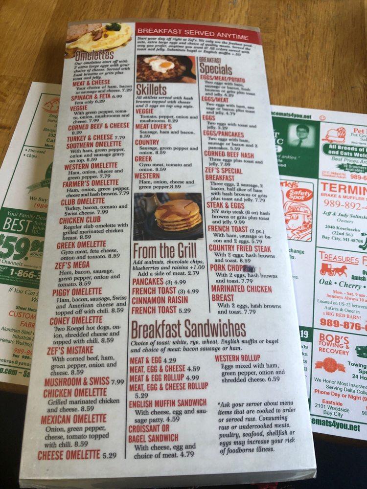 Menu at Zef's Coney Restaurant, Bay City