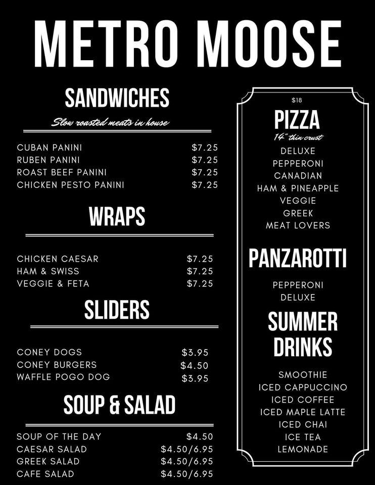Menu at Metropolitan Moose Beanery & Cafe, Kakabeka Falls