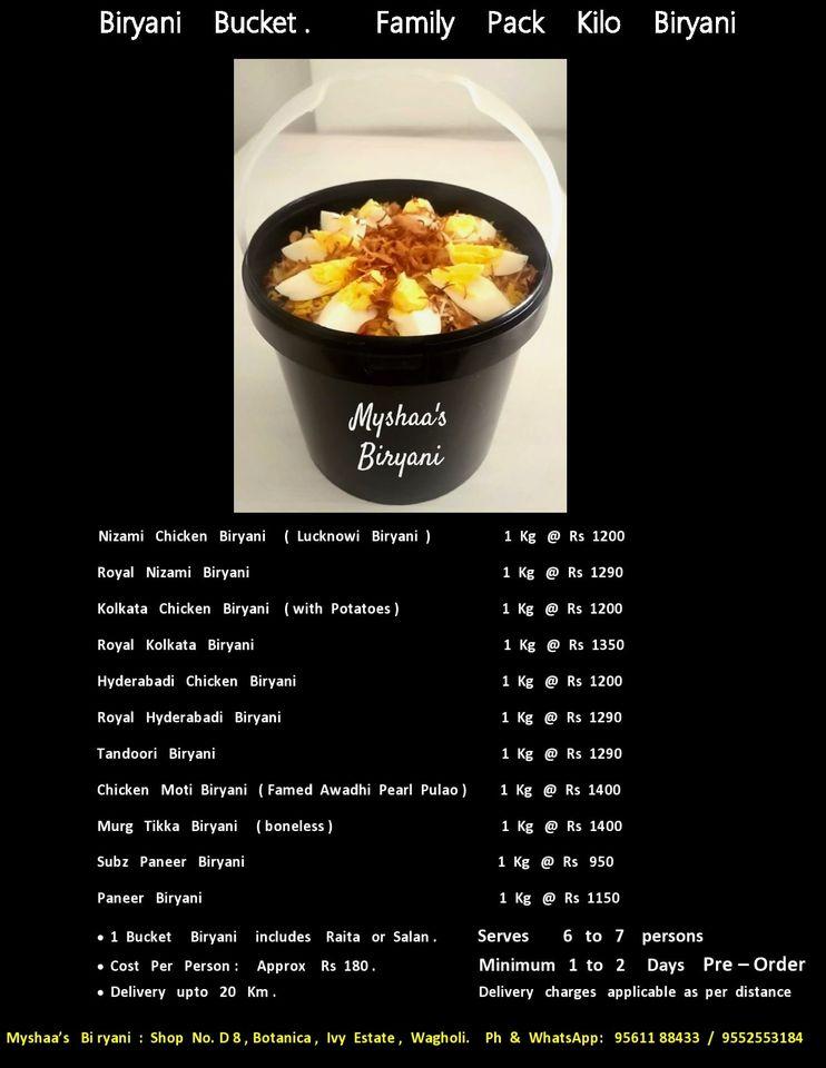 Mysha's Biryani menu