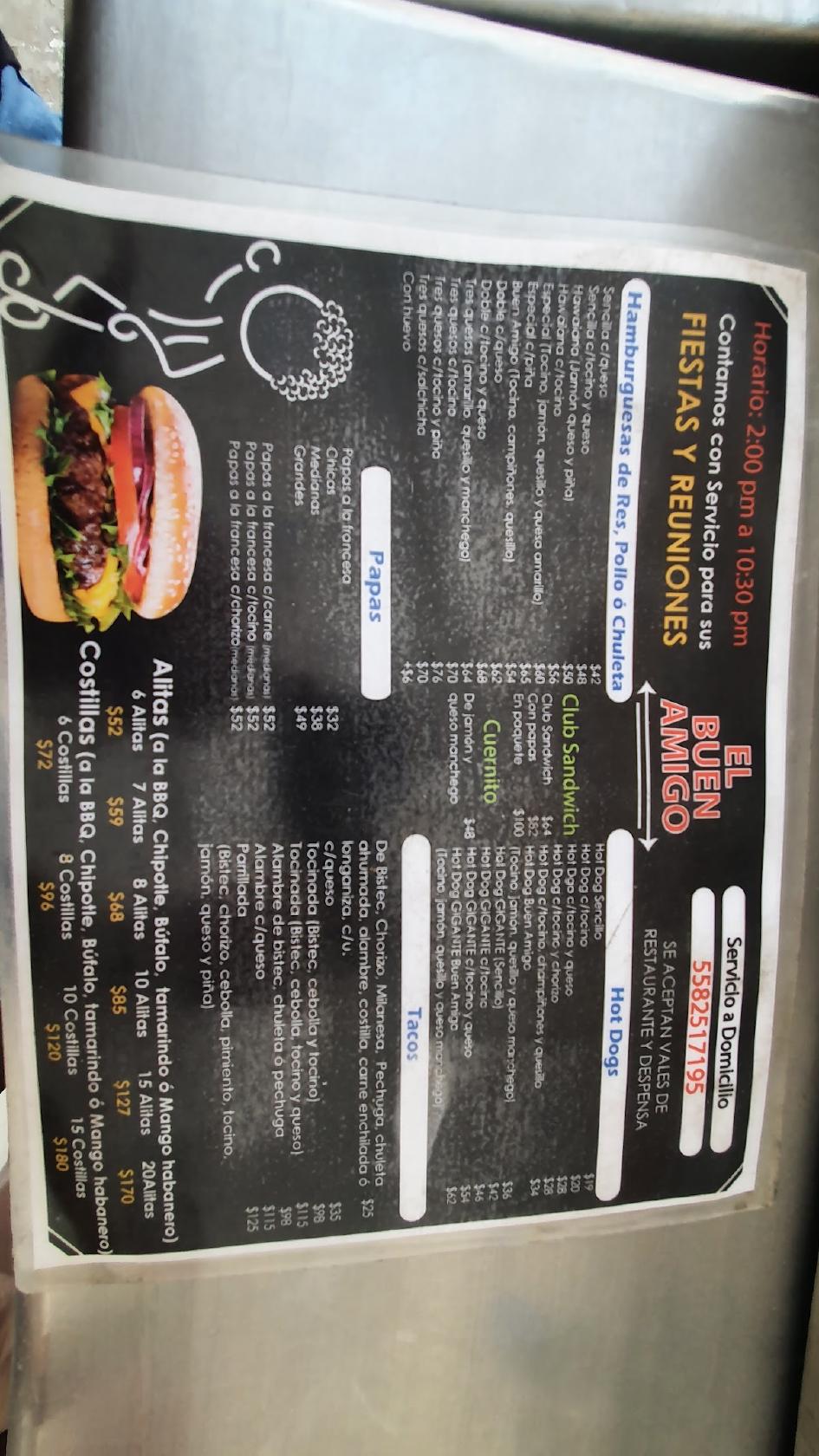 Menu at Hamburguesas El Buen Amigo restaurant, Mexico City