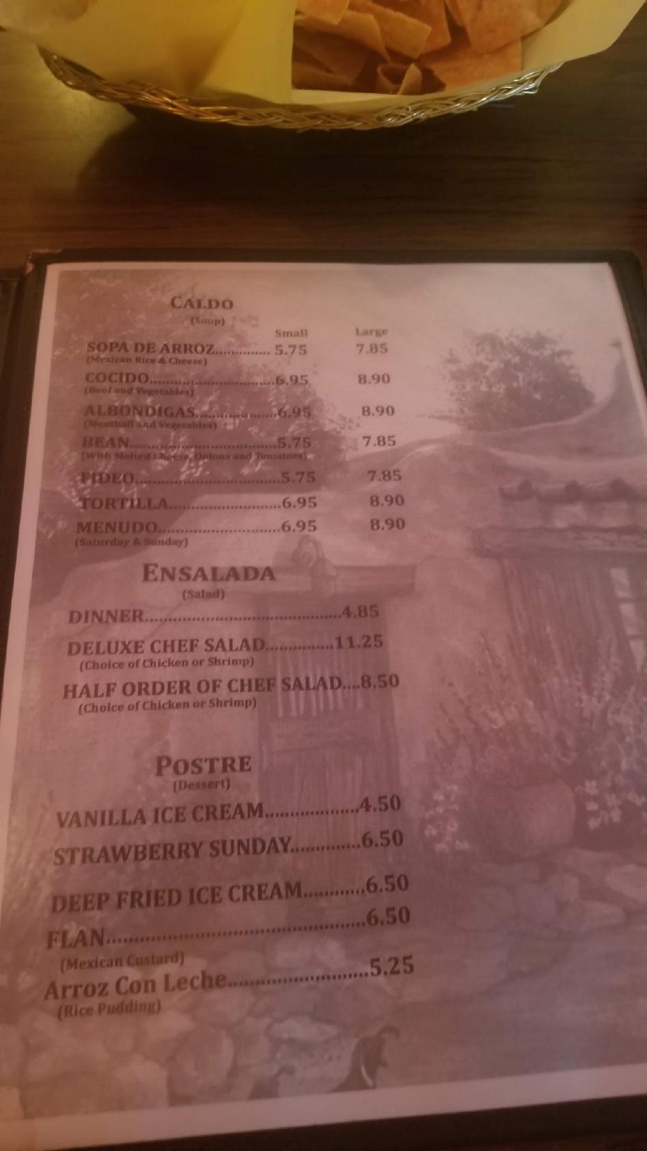Menu at Señor Campos restaurant, La Habra