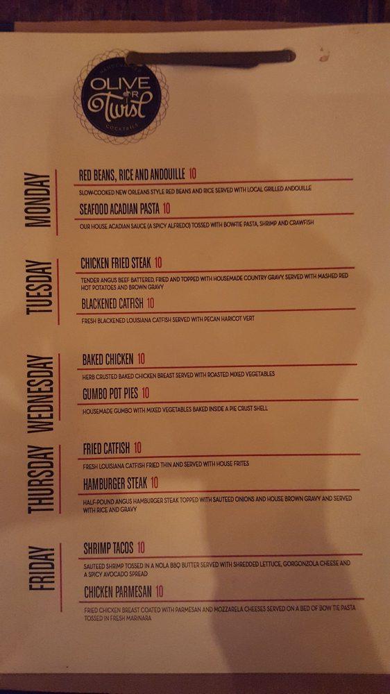 Menu at Olive or Twist pub & bar, Baton Rouge