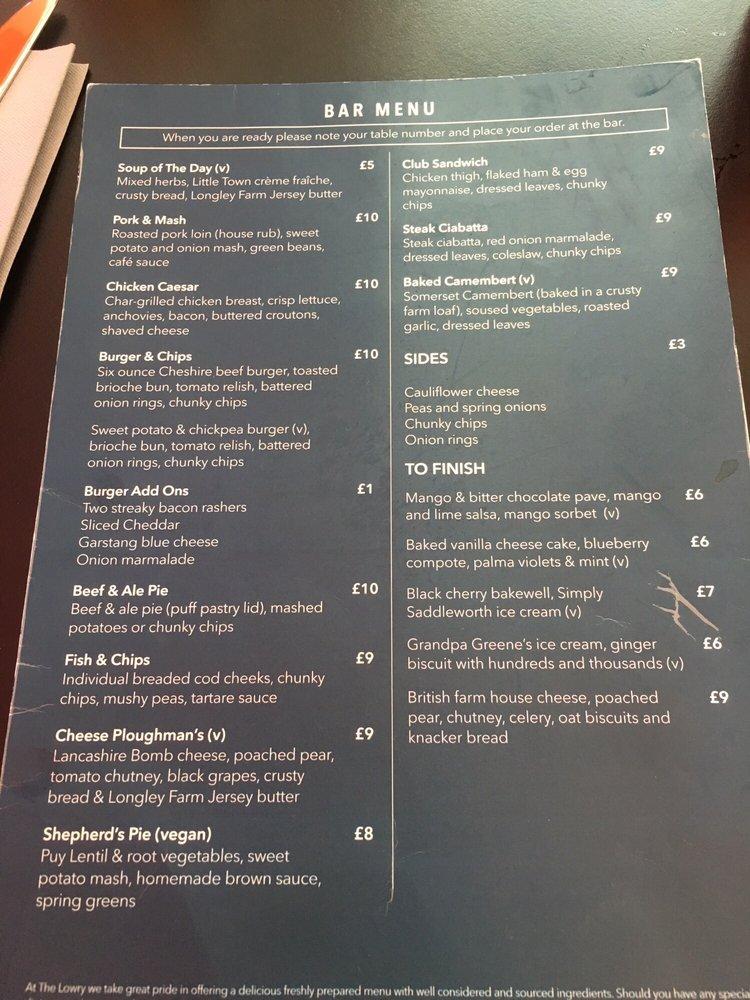 Menu at Pier Eight Restaurant, Manchester