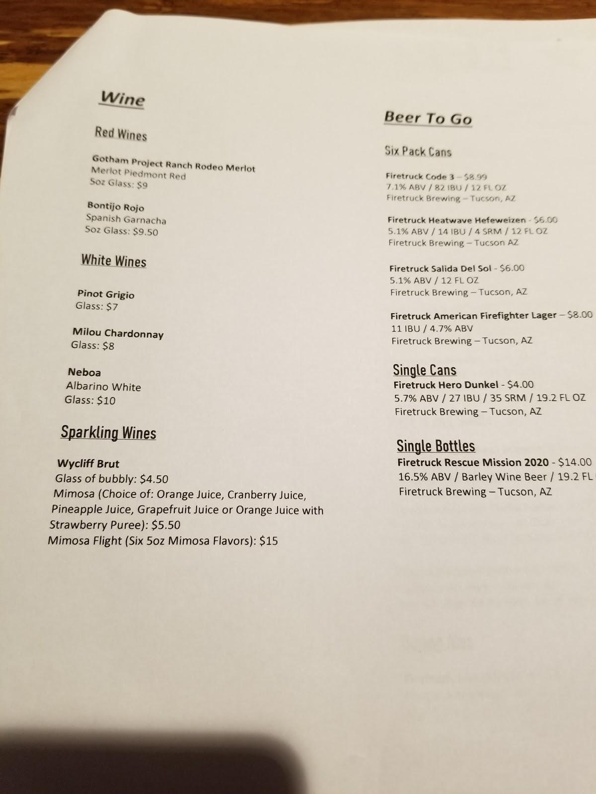 Menu at Firetruck Brewing Company BBQ, Oro Valley, N Oracle Rd 110