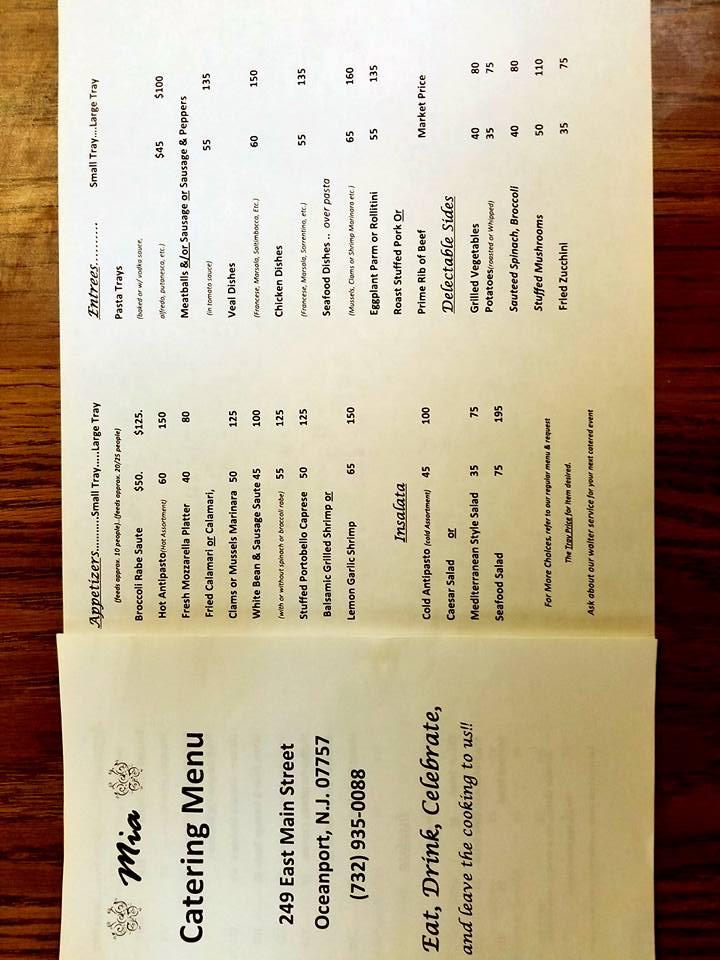 Menu at Mia Restaurant, Oceanport