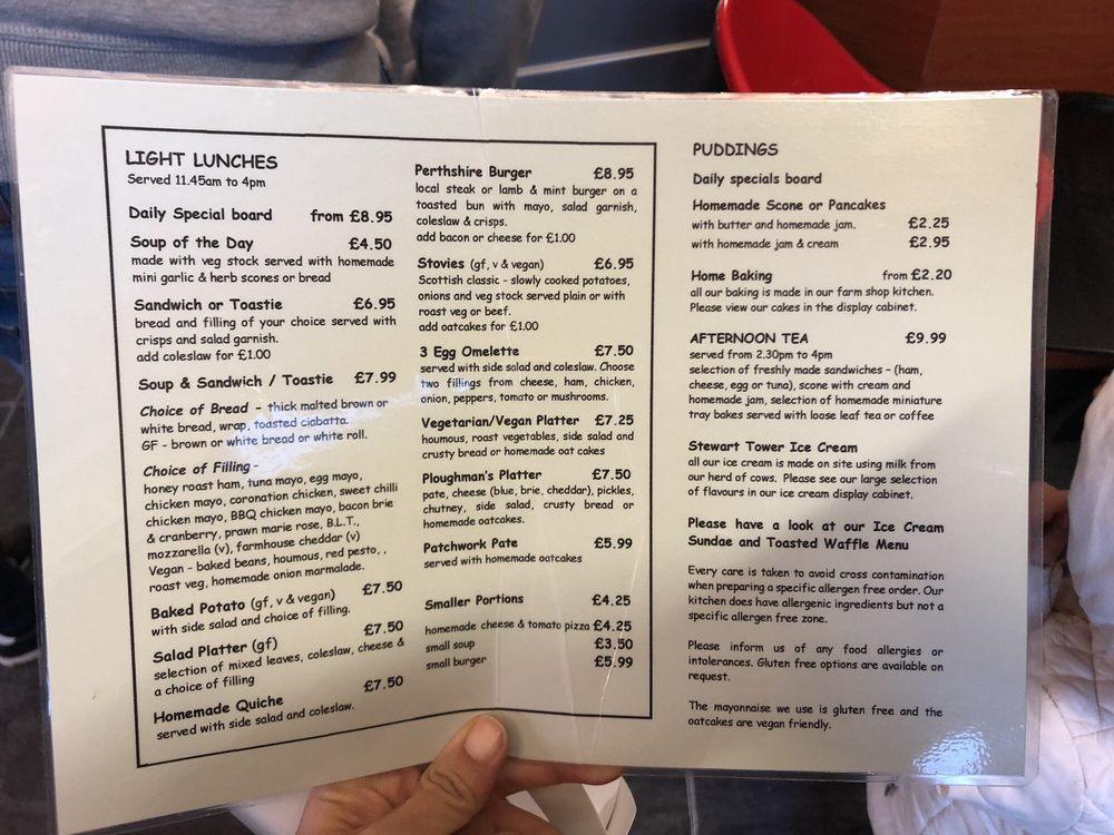 Menu at Stewart Tower Dairy cafe, Bankfoot