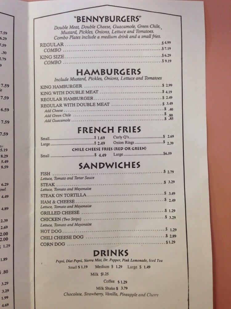 Menu at Benny's restaurant, Bosque Farms