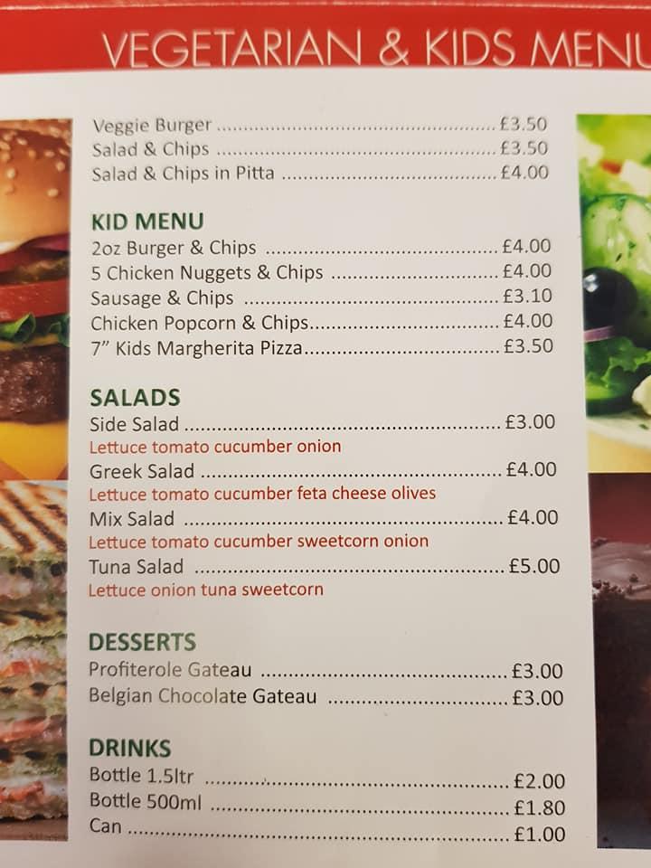 Menu at Howards Fried Chicken restaurant, Bury Saint Edmunds