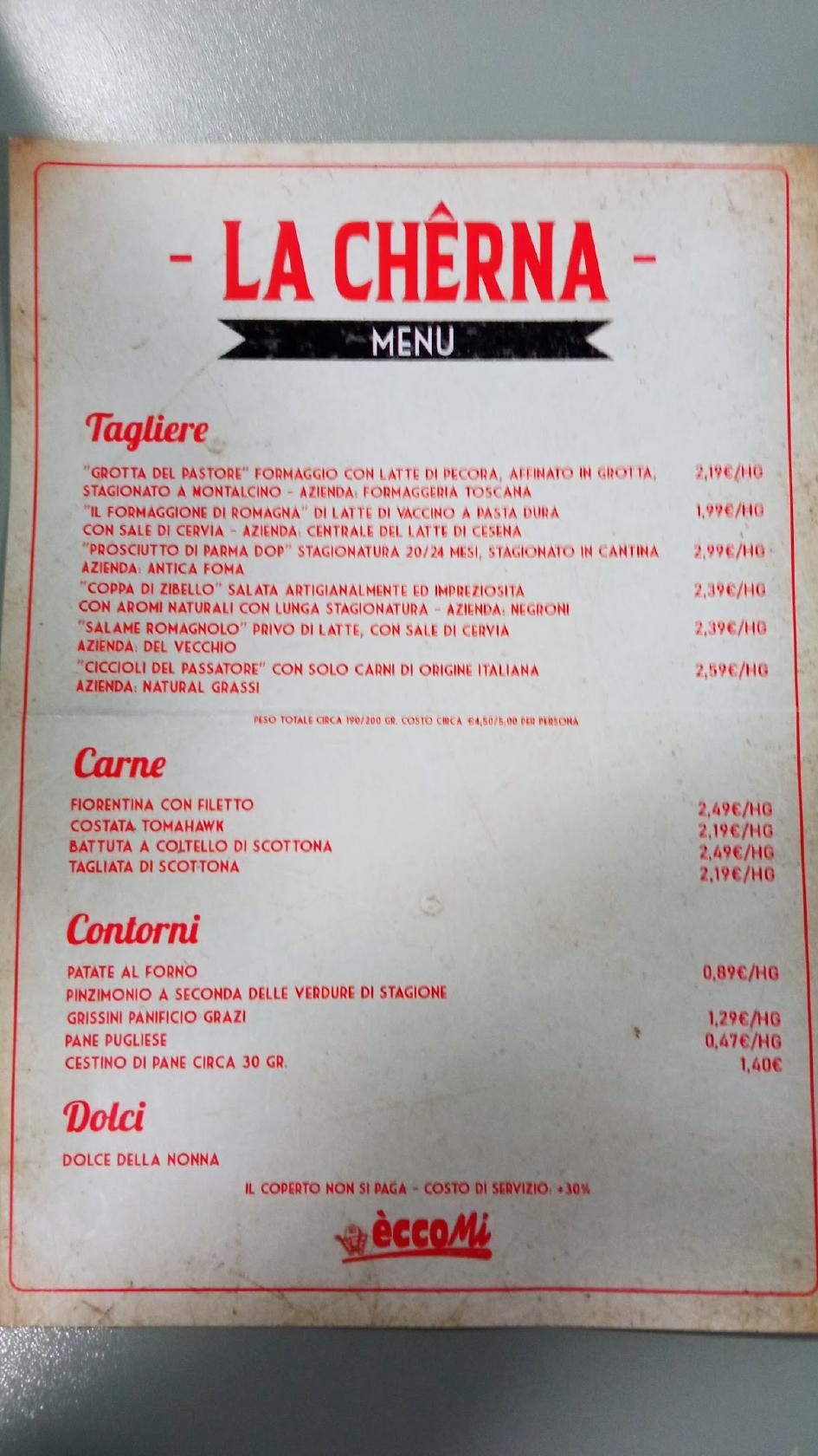 Menu Da La Chêrna Cesena Ristorante, Cesena