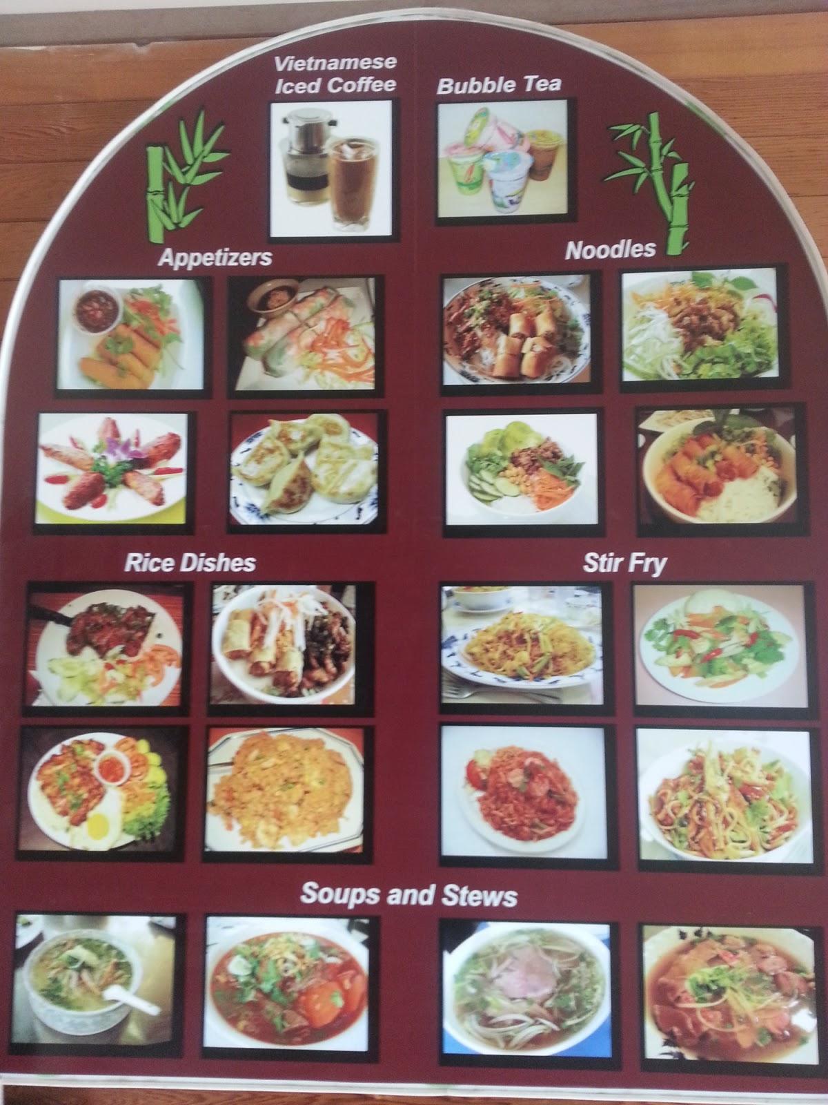 Menu at Saigon Noodles restaurant, Fort Saint John