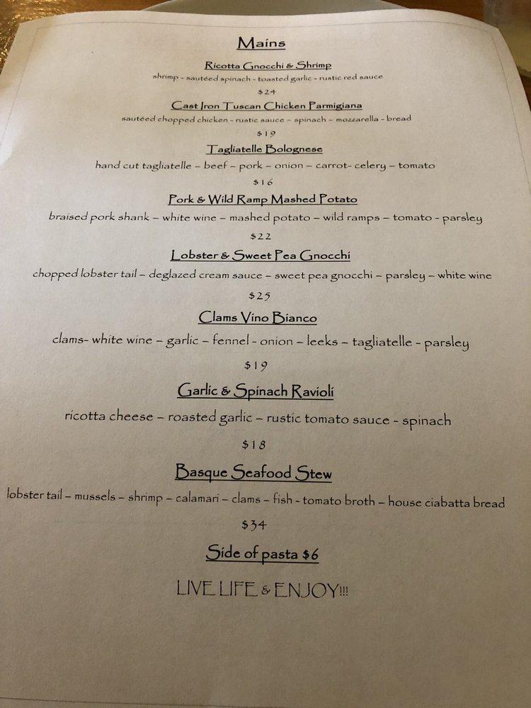 Menu at Northern Farmhouse Pasta restaurant, Roscoe, 65 Rockland Rd