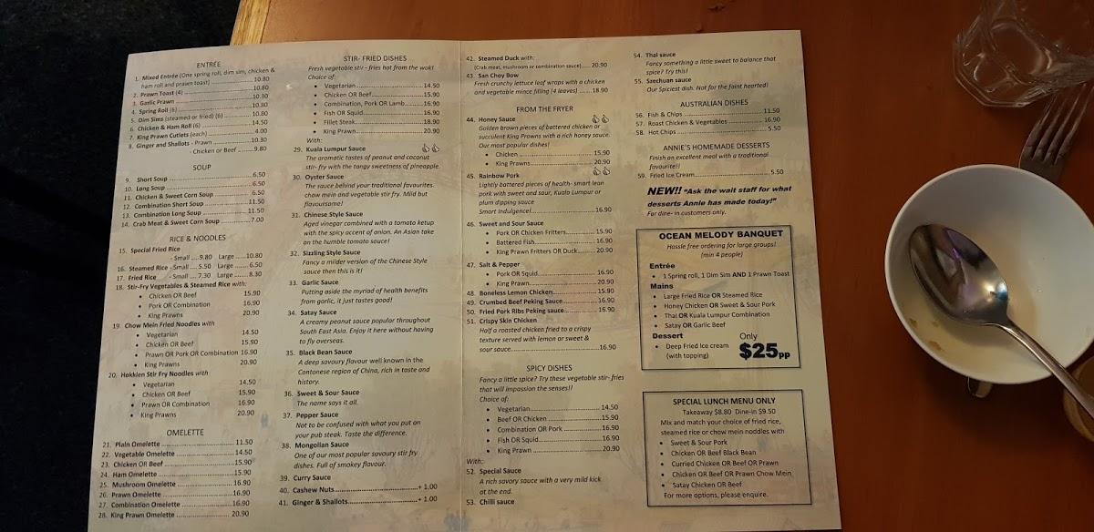 Menu at Ocean Melody Restaurant, Blackalls Park