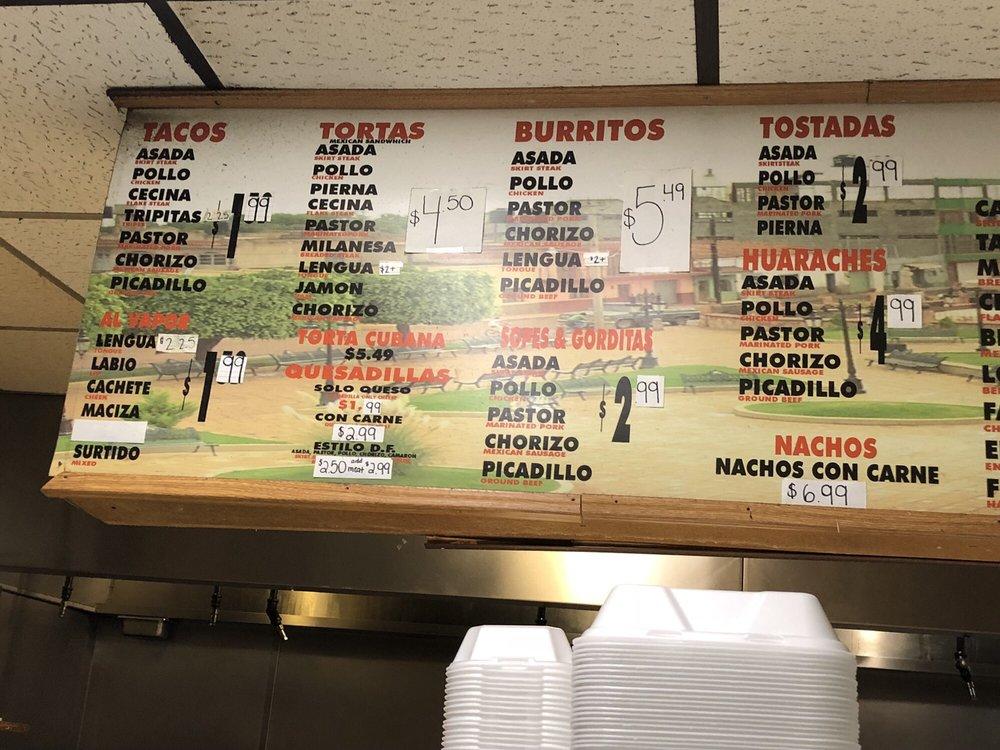 Menu at Taquería Jalisco restaurant, Blue Island, Western Ave