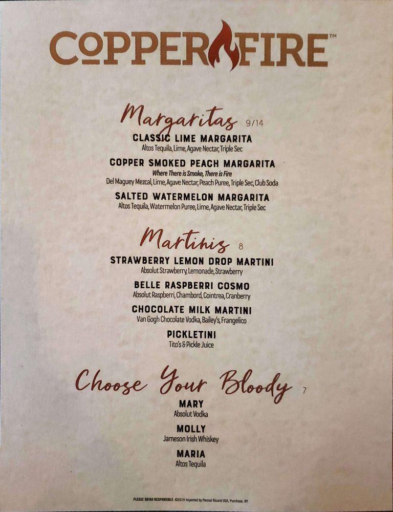 Menu at Copper Fire pub & bar, Belleville