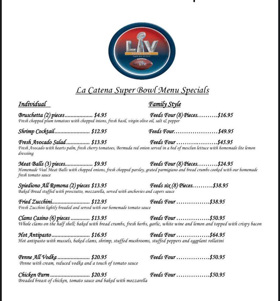 Menu at La Catena restaurant, Ardsley