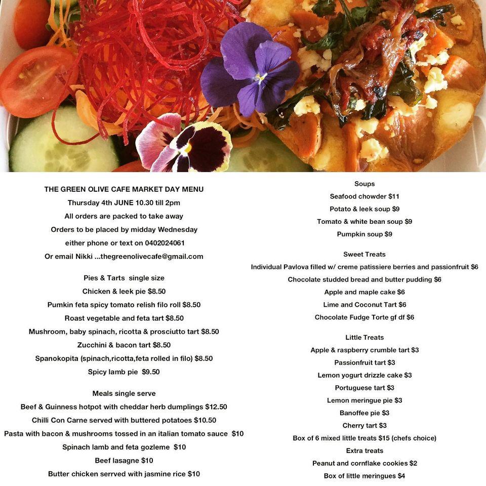 Menu at The Green Olive Cafe, Nowra