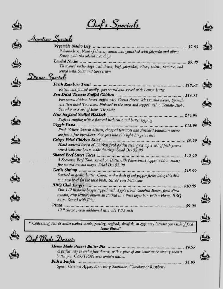 Menu at Greenhouse Restaurant, Caribou